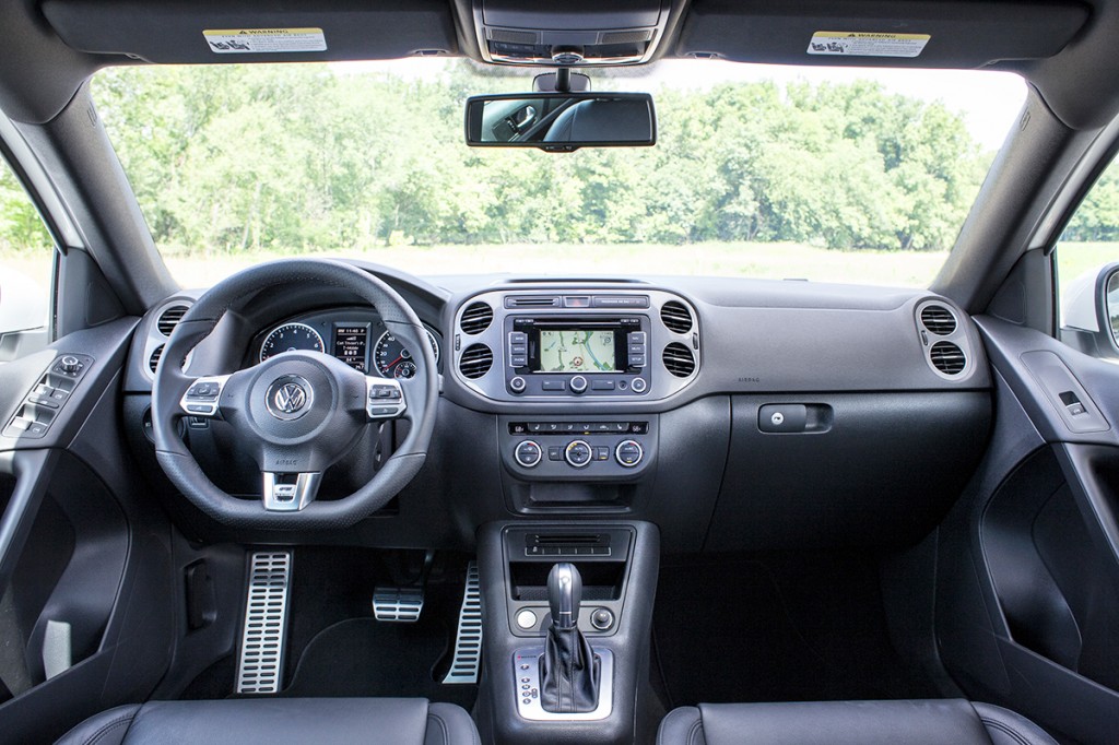 The Tiguan’s cabin has a sporty, driver-centered look, matching its personality as a fun driver’s car.