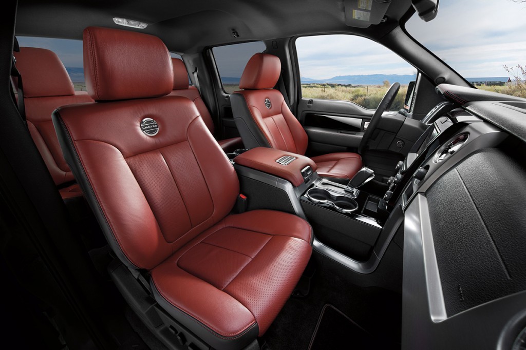 The seats in Ford’s F-150 Limited have a soft, recliner-like feeling. They’re also available in the red leather to keep up with today’s style trends.