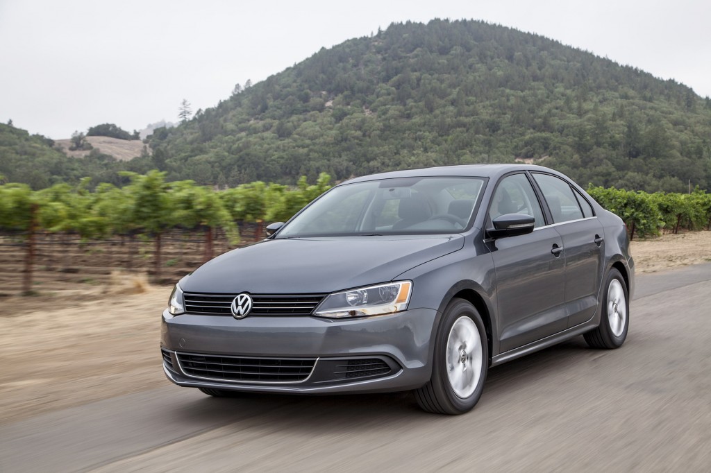 The 2014 Volkswagen Jetta is available with a 1.8-liter turbocharged four-cylinder engine that makes 170 horsepower. It gets better gas mileage while generating the same amount of power as the five-cylinder engine it replaces in the lineup.