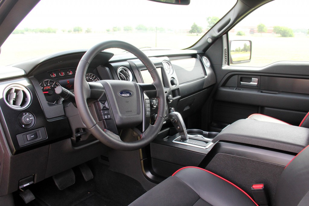 The sporty theme continues inside the Tremor with contrasting-color stitching on the seats and steering wheel. Still, next year’s F-150 cabin promises to be a big improvement.