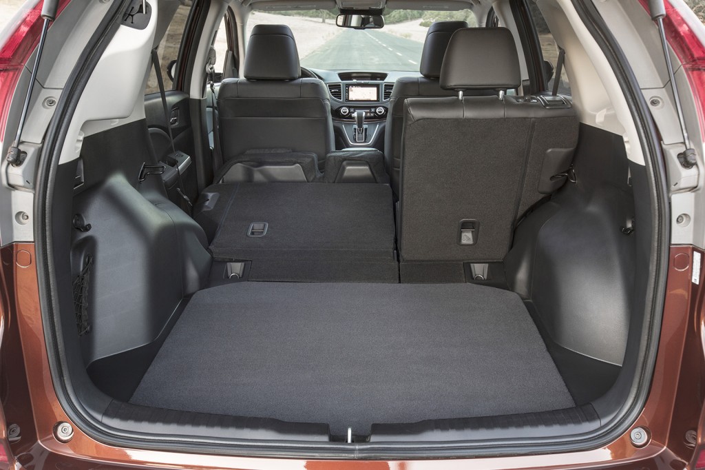 The CR-V’s cabin has a smart, logical layout with a roomy cargo area and self-folding rear seats. 
